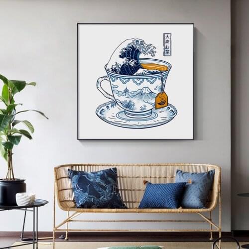 Modern Japanese pattern Tea cup Unicorn Canvas Painting Posters and Print Wall Art Pictures For Living Room Bedroom home deco