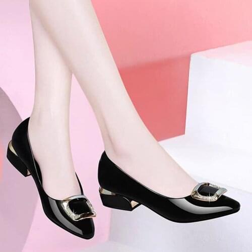 3cm Heels Women Boat Shoes Patent Leather Dress Shoes Ol Office lady Shoe Low Heels Pumps zapatos mujer Autumn Spring 8783G