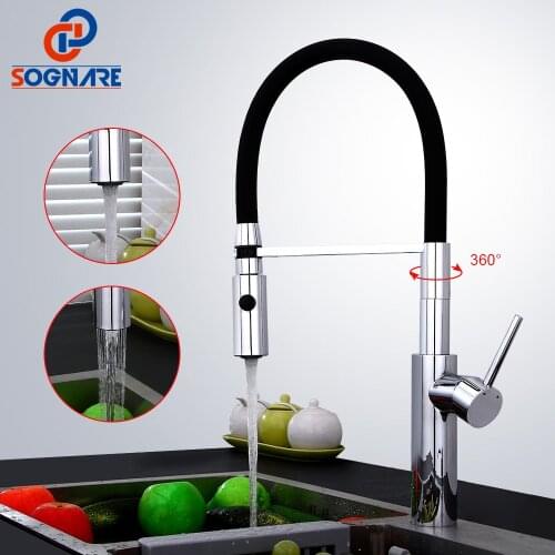 SOGNARE Pull Out Kitchen Faucet Black Chrome Finish Dual Sprayer Nozzle Cold Hot Water Mixer Brass Cozinha Taps Mixers D2317CB