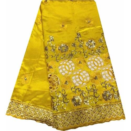 High Quality Women Flower Clothes Yellow George Lace Fabric Smooth Silk Embroidery Mesh Design 5 Yards Bridal Dress KRL-91014