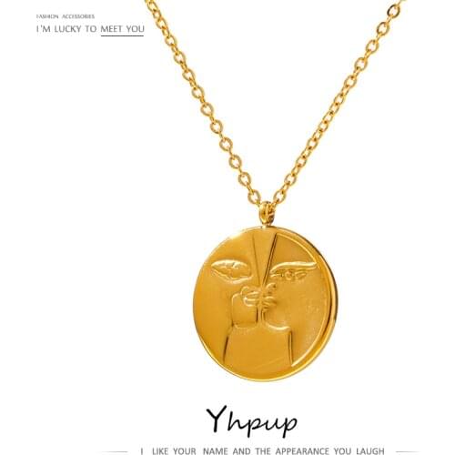 Yhpup Charm Face Couple Pendant Necklace 316L Stainless Steel Chain Collar Statement Necklace Anniversary Gift bijoux ete 2021