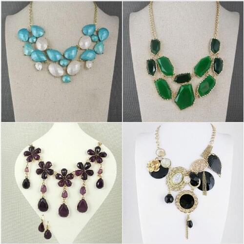 Fashion Jewelry Necklace Pendent Blue & White Faceted Drops Oval Enamel Green Irregular Geometry Strips Brown Flowers Ea