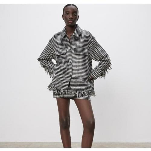 2021 womens jacket hound Pullover Za tassel details bold edge fashion womens suit casual womens coat top with A-line skirt