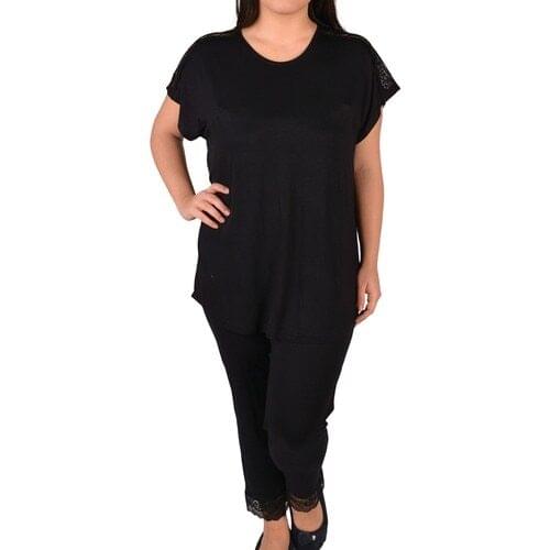 Nicoletta Navy Blue Women 'S Pajamas set Short Sleeve Big Size Lace