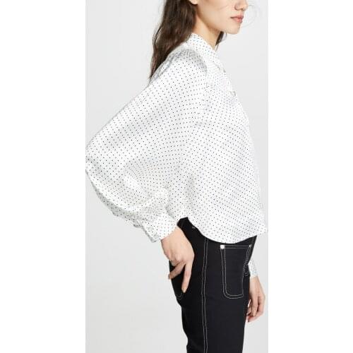 Women Shirt Polka Dot Shirt Heavy Satin Fabric Retro Court Style Long Sleeve Shirt