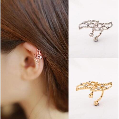 1pcs) New Korean Hollow Inlaid Diamond Wings Without Ear Hole Ear Clip European And American Single Female Ear Jewelry Wholesal