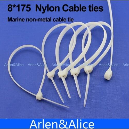 100pcs 8mm*175mm Nylon cable ties stainless steel plate locked for boat vessel with Marine non-metal tie