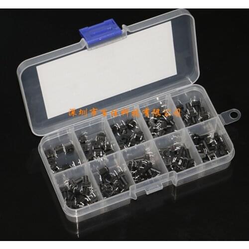 100Pcs Dustproof and waterproof button switch 6*6 tact switch black small switch button switch 10 kinds specifications × 10Pcs