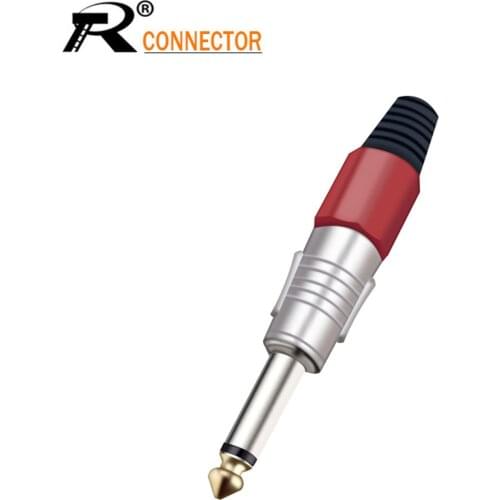 100pcsJack 6.35 Wire connector Audio Speaker 6.35mm MONO Sophomore Core Amplifier Microphone Plug 7 colors options Nickel Plated