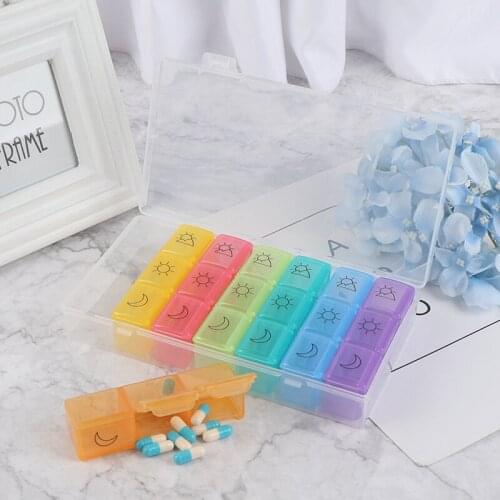 1x Plastic Pill Organizer Tablet Dispenser 7 Days Weekly Medicine Container with 21 Compartments Weekly Pill Organizer HOT
