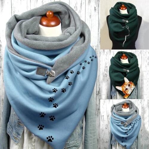 2022 Winter Warm Scarf Women Retro Cat Printing Button Soft Wrap Echarpe Femme Hiver Casual Warm Scarves Shawls Bufanda L3