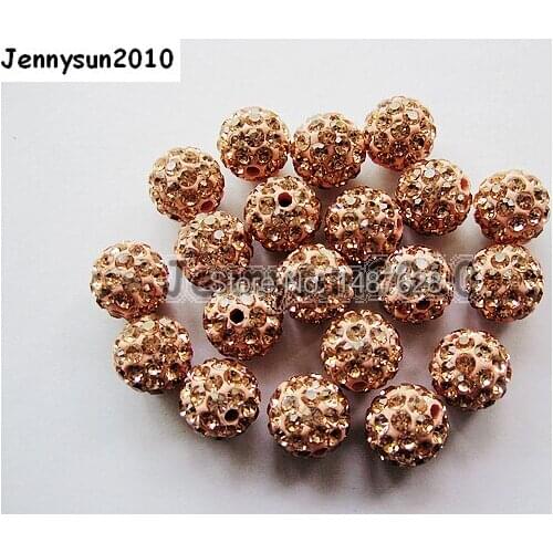 8mm Champagne Top Quality Czech Crystal Rhinestones Pave Clay Round Disco Ball Spacer Beads For Jewelry 100pcs / Pack