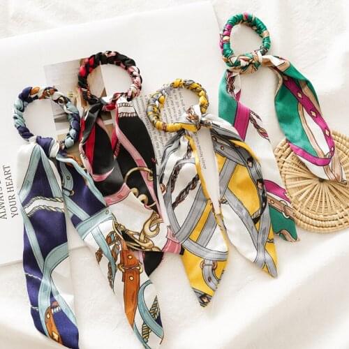 Free shipping Chain printed long ribbon women hair scrunchies girls hair bands Ponytail Holder Hair accessories