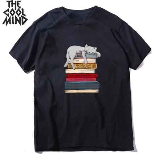 COOLMIND 100 cotton short sleeve summer lovely cat print men T shirt casual loose cat tshit cool t-shirt men tee shirts tops