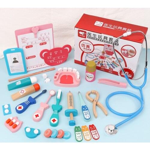 Wooden Pretend Play Doctor Education Toys for Children Medical Simulation Medicine Chest Set for Kids Interest Development