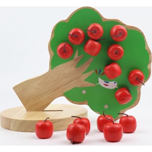 Childrens Wood Magnetism Apple Tree Baby Picking Apple Fruit Paste Kindergarten Mathematics Music Baby Toys Wooden Block Gift