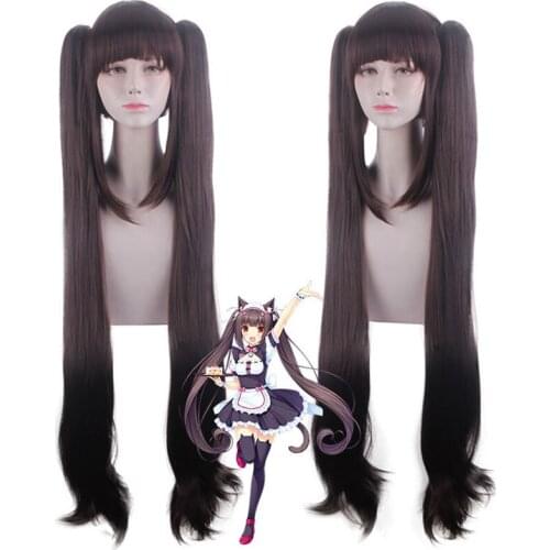Anime Game NEKOPARA Long Wig Chocolat Cosplay Wig Role Play Powder Black-Brown 100cm