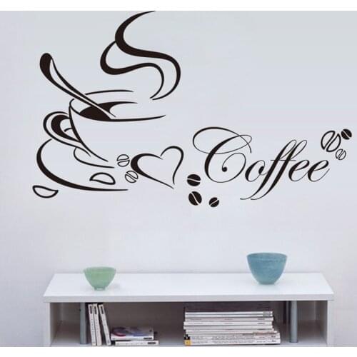 HOT Coffee cup with heart vinyl quote Restaurant Kitchen removable wall Stickers DIY home decor wall art MURAL Drop Shipping