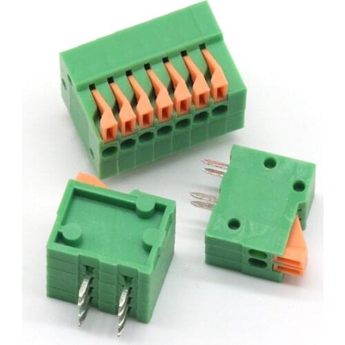 50PCS 2.54mm Pitch Spring Terminal Blocks Connector 11P 12P KF141R Right Angle Green RoHS PCB Mounted