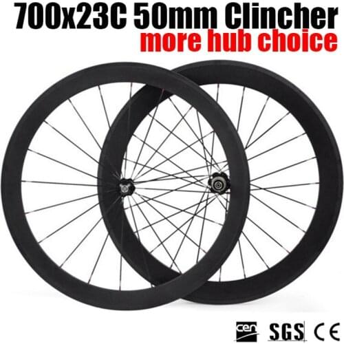Catazer Racer Road Bicycle Accessories 700x23C 50mm Clincher Wheelset Full Carbon Wheels with Basalt Brake Surface 3K/UD Matte