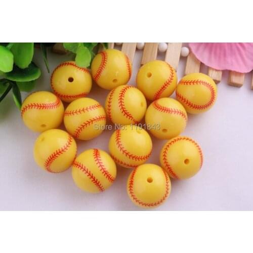Kwoi Vita 100pcs/lot 20mm chunky yellow solid print baseball Beads for Chunky Necklace Jewelry