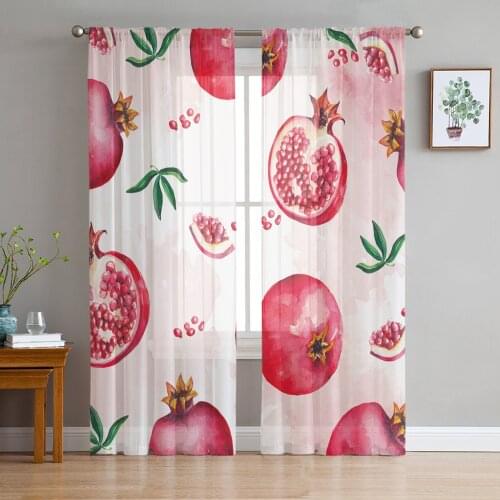 Summer Fruit Red Pomegranate Watercolor Voile Tulle Sheer Curtains for Bedroom Living Room Kitchen Decor Chiffon Windows Curtain