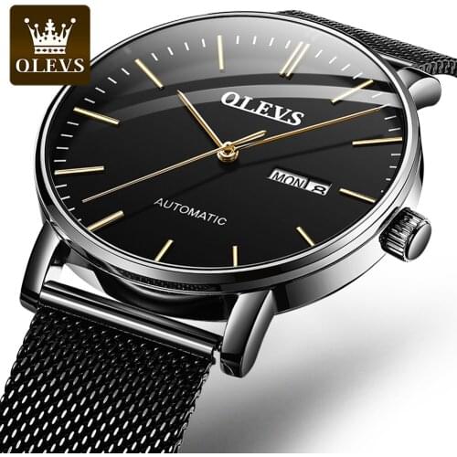 OLEVS Men Watche Top Brand Luxury Fashion Bussness Breathable Leather Luminous Automatic Mechanical Wristwatch Gifts for Male