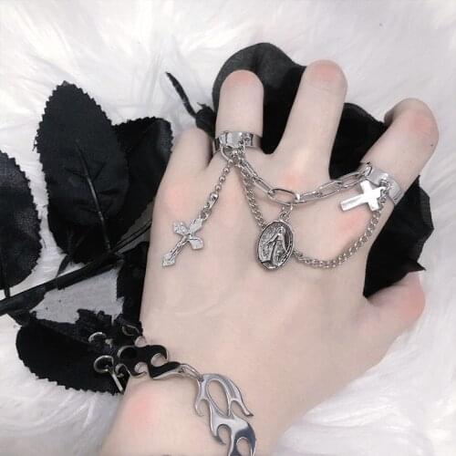 FFLACELL 2020 New Fashion Metal Punk Style Cross One-Piece Chain Open Ring Men And Women Party Jewelry Gift