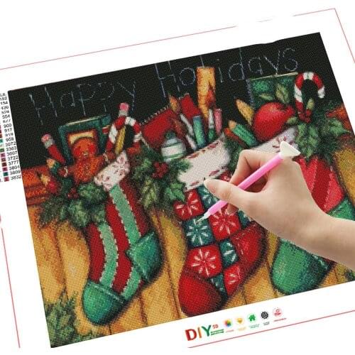 New 5D Diamond Embroidery Cross Stitch Art Cartoon Christmas Decoration Diamond Painting Socks Full Mosaic DIY Christmas Gift