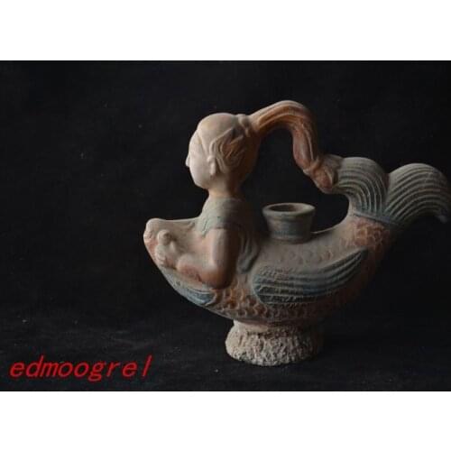 Rare Tang Dynasty(618--907)Tang three-color porcelain Mermaid Teapot,Free shipping