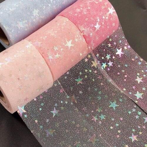 25yard Silver Dot Printed Tulle Cherry Blossom Mesh Fabric Rainbow Color Ribbon DIY Handmade Craft Ornament Material Supplies