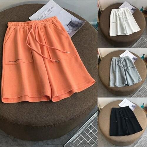 Womens Comfy Drawstring Casual Elastic Waist Pocketed Loose Fit Shorts Summer Korean Loose Shorts