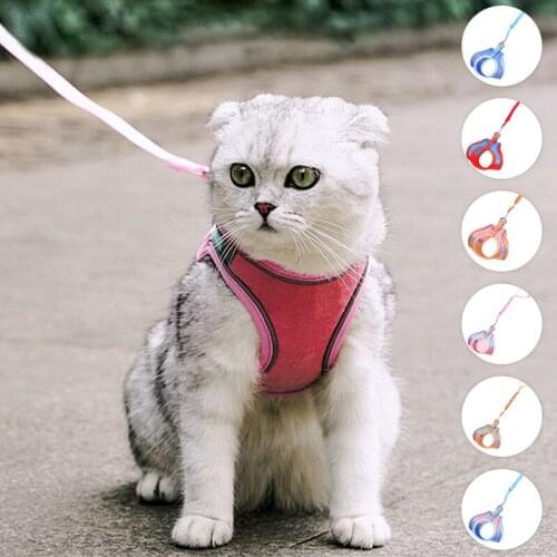 6 Colors Pet Harness Reflective Dog Cat Harness And Leash Set Breathable Mesh Cat Dog Adjustable Vest For Kitten Pet Accessories
