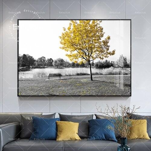 Embelish Black And White Empty Park Bench With Tree Landscape Wall Art Pictures For Living Room Home Decor HD Canvas Paintings
