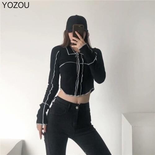 Y2k Vintage Fall Women T-shirt 2021 Cotton Solid Crop Top Slim Bodycon Long Sleeve Grunge Pulovers Korean Green Black White Gray
