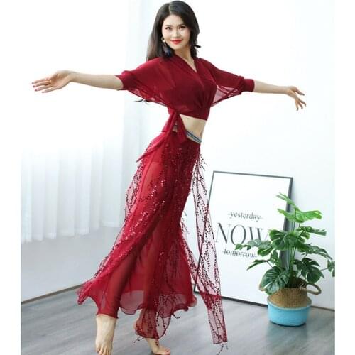 2020 New Belly Dance Costumes 1055 V Neck Sexy Belly Dance Tops & Tees 3085 Sequins Long Skirts for Women Bellydance Dress
