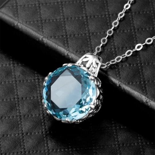100% Genuine 925 Sterling Silve Pendant Statement Austrian Stone Aquamarine Pendants Necklace 925 Fashion Fine Jewelry For Women
