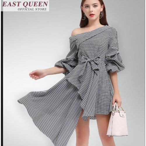Sexy dres summer new arrival 2018 Plaid Mini Asymmetrical dress women dressing gown bowtie dresses elegant long prom FF244 A