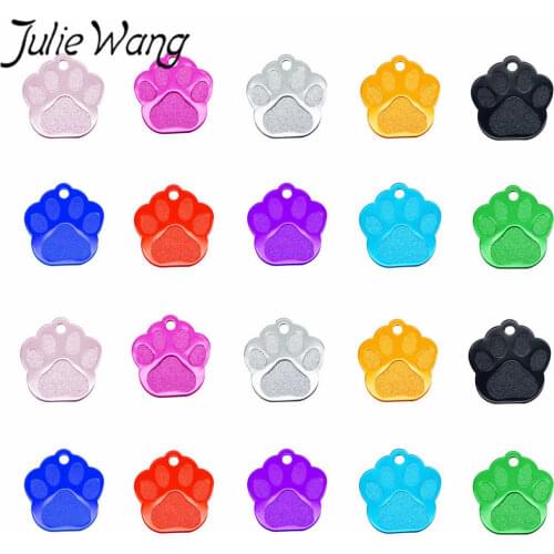 Julie Wang 10PCS Pet Dog Tag Charms Paw Shape Aluminum For Custom Engraved Name Phone Number Blank Pendant Making Accessories