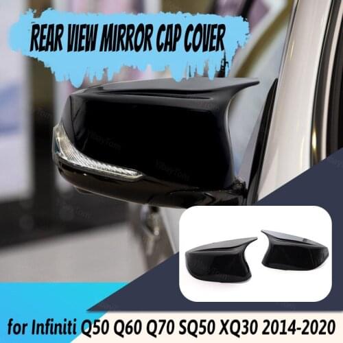 2pcs car styling shell Replacement accessories Glossy Black Side Mirror cover caps For Infiniti Q50 Q60 Q70 SQ50 XQ30 2014-2020