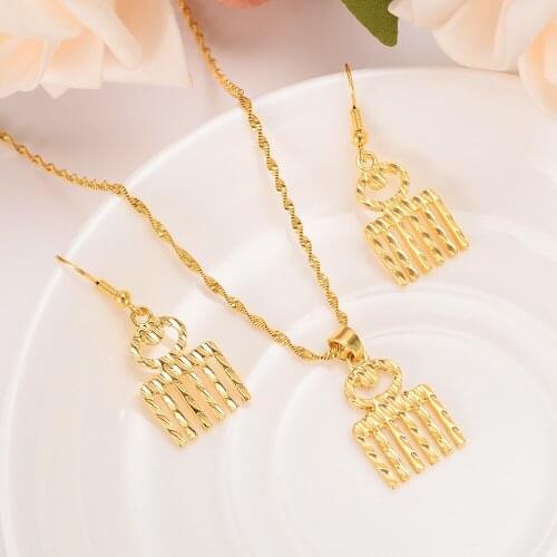Bangrui Africa symbol Necklace Earrings Jewelry Set Ethiopian Wedding Party Gift Gold Color Africa/Arab Women Fashion
