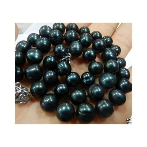Free shopping! GENUINE 9-10MM BLACK NATURAL TAHITIAN PEARL NECKLACE 18"