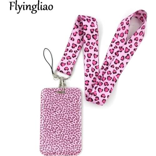 Pink Leopard Pattern Key lanyard Car KeyChain ID Card Pass Gym Mobile Phone Badge Kids Key Ring Holder Jewelry Decorations