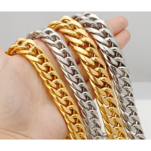 9/11/13/16/20mm Wide Strong Men Cuban Curb Link Chain High Polished Silver Color Gold 316L Stainless Steel Bracelet/Necklace