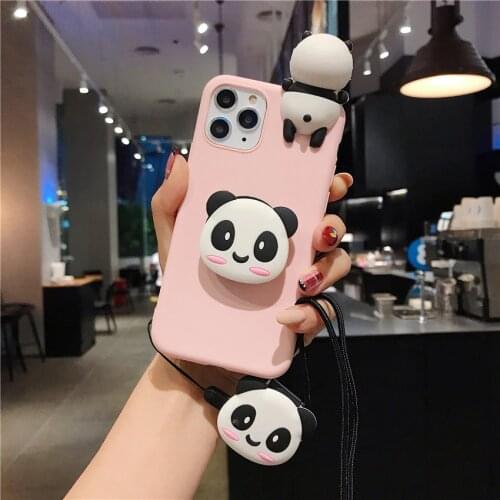 For Samsung Galaxy A 01 11 21 31 41 81 91 51 71 72 12 52 32 42 02s Case Panda Phone Strap Rope Cover
