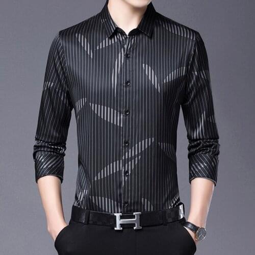 Business Casual Mens Long-sleeved Shirts Cotton Fashion Man Clothes European Plus Size Mens Shirt Elegant Striped Office Wear
