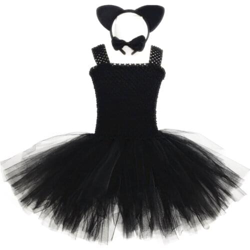 Childrens Girls Halloween Costumes Play Black Cat Tutu Dress Headband Tie Tail Brazilian Dress