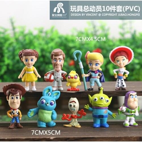 Q vertion 10PCS Toy Story 4 Action Figure Toys Woody Jessie Buzz Lightyear Forky Pig Bear Figura Model Doll Figurine Kids Gifts