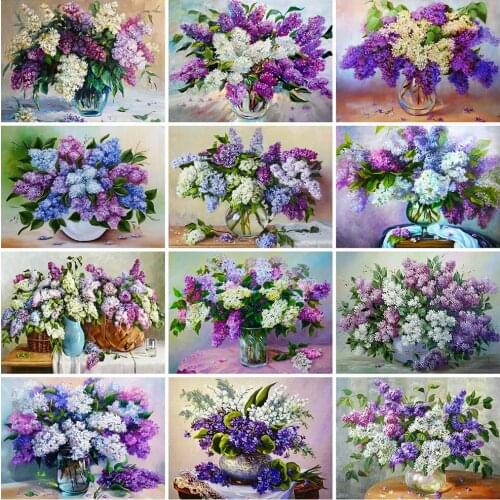 Evershine Diamond Painting Flower Diamond Embroidery Lilac Cross Stitch Vase Full Square Round Rhinestone Picture Home Decor