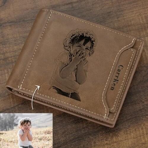 Customized Engraving Wallet Short Style Bifold Purse Youth Mens PU Leather Vintage Multi-Function Card Package Photo Wallet